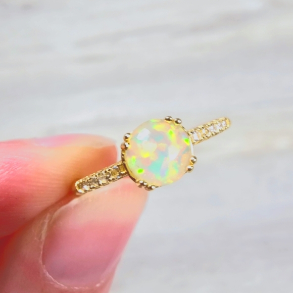 Dainty Bohemian Opal Halo Ring - Picture 3 of 7